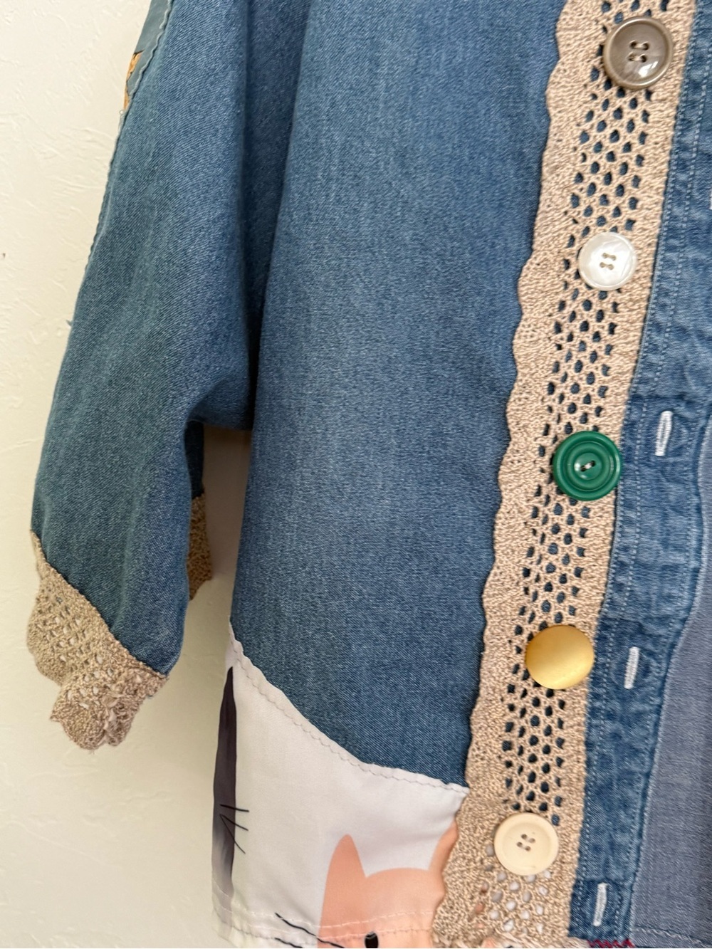 Upcycled Denim Patchwork Shirt Shacket Medium to XL - Picture 3 of 9